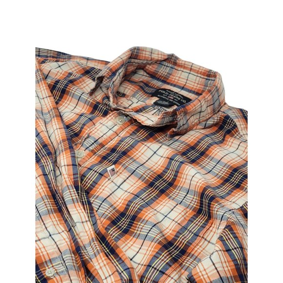 Ralph‎ Lauren Polo Jeans Company Button Up Shirt Orange Tan Plaid Size Medium - Picture 1 of 7